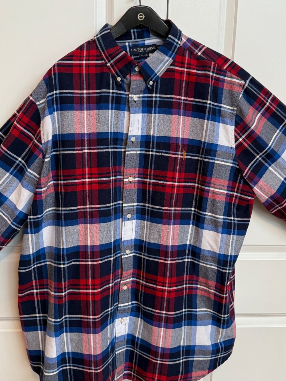 U.S. Polo Association Red, White & Blue plaid button up oxford shirt size  3XLT